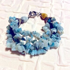 Gemstone Bracelet 4 Strands of Jadeite chips with artisan clasp